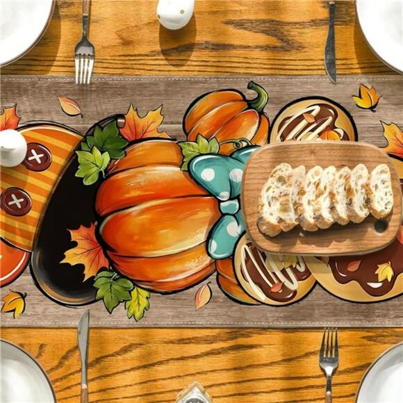 Fall Table Runner 13x72 Pumpkin Farmhouse Thanksgiving Autumn Kitchen Table Deco - Picture 5 of 6